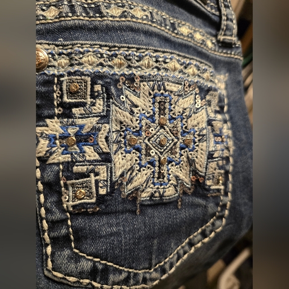 Grace in LA Women's Dark Blue Embroidered Boot Cut Jeans - Picture 7 of 12